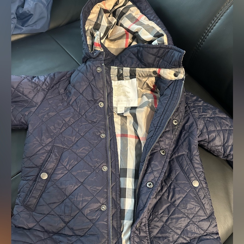 Burberry Dark Blue Quilted Jacket with Check Lining